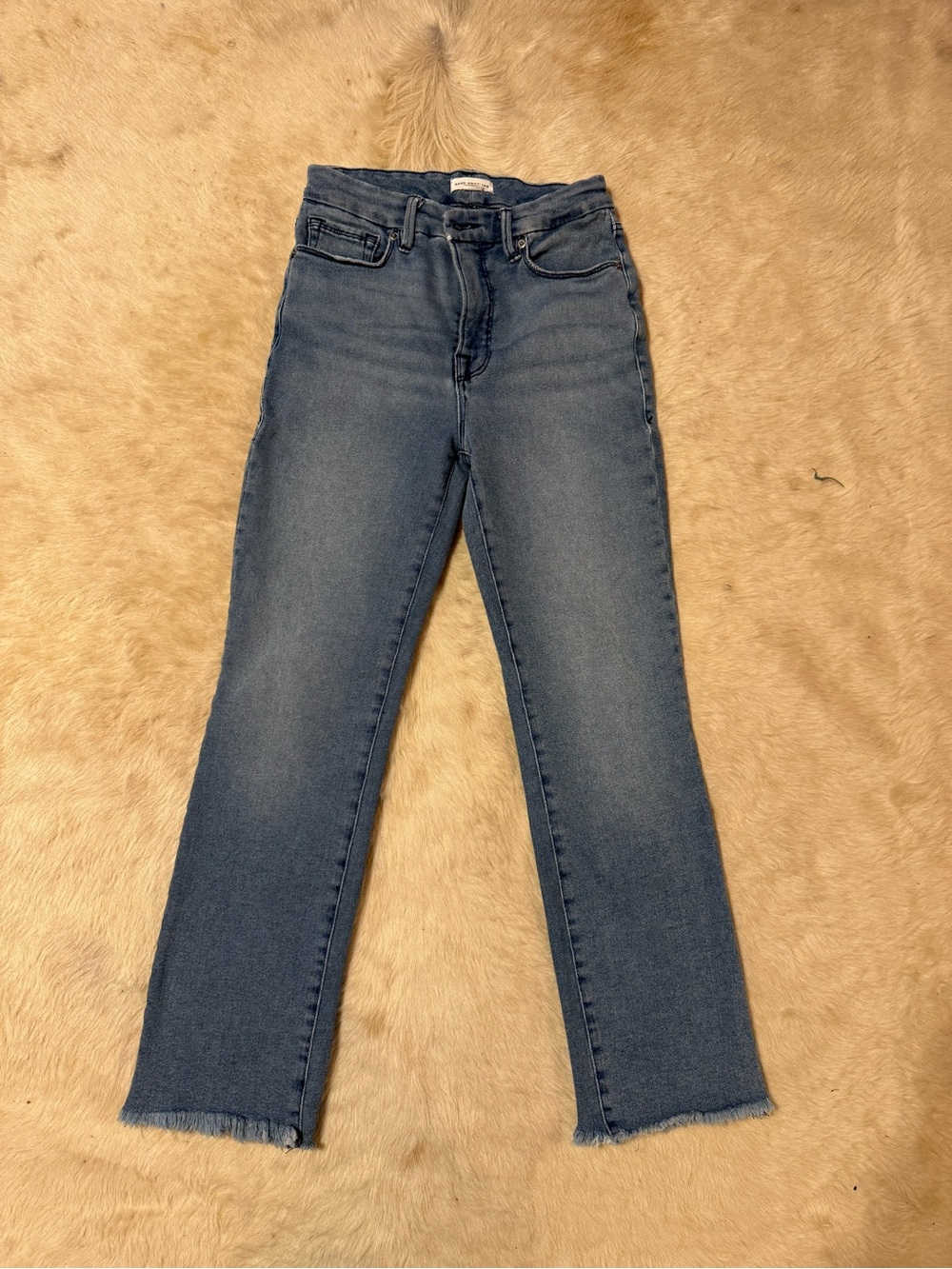 Good American Mid-Rise Straight Leg Jeans - Medium Blue Wash